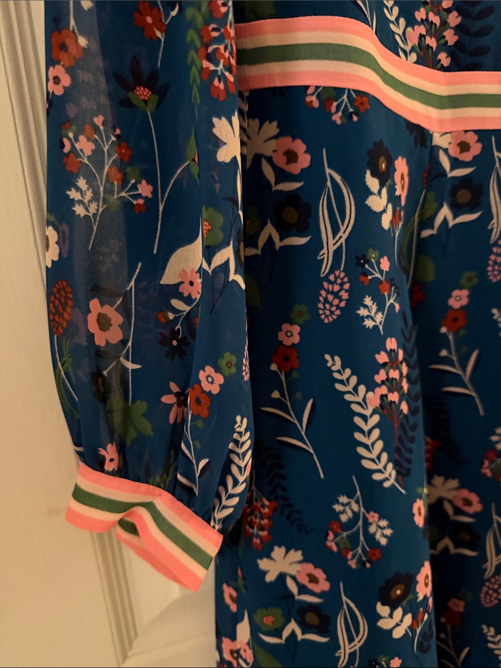 Boden Blue Floral Midi Dress with Pink Trim - Picture 3 of 6